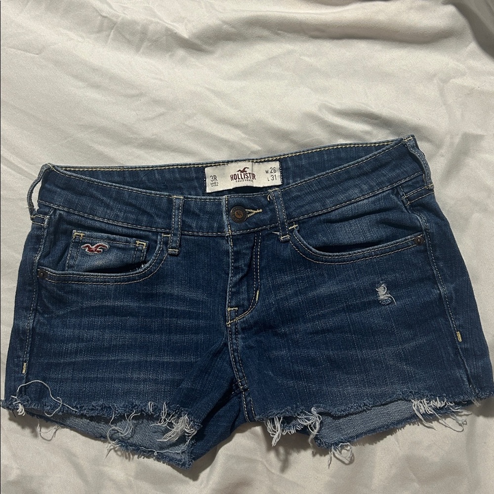 Hollister Dark Blue Frayed Small Denim Shorts